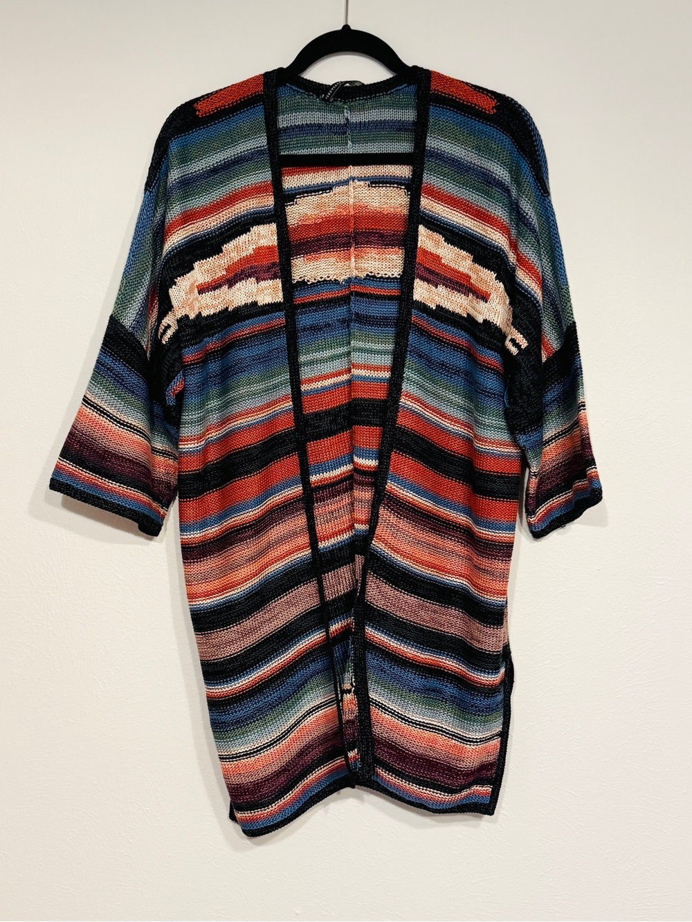 Peruvian Connection Southwestern Striped Multicolor Open Cardigan XS/S